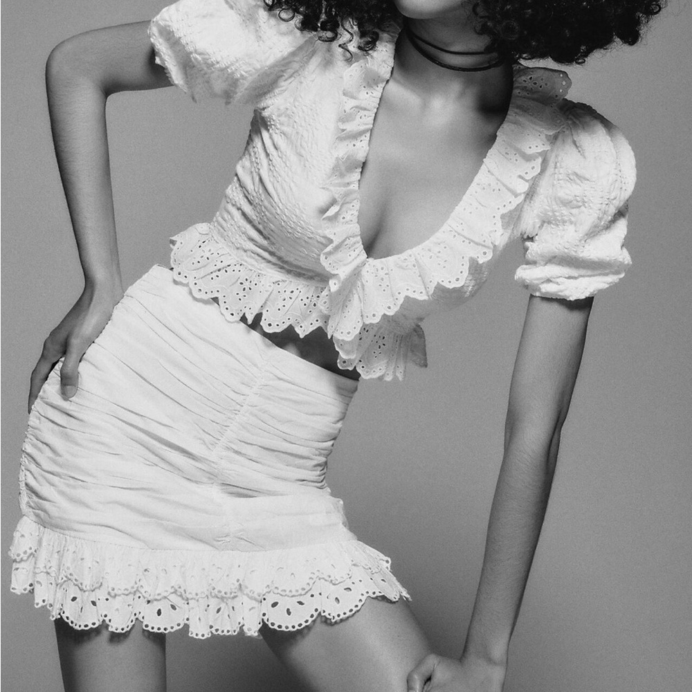 Zara Two Piece eyelet skirt and top Set